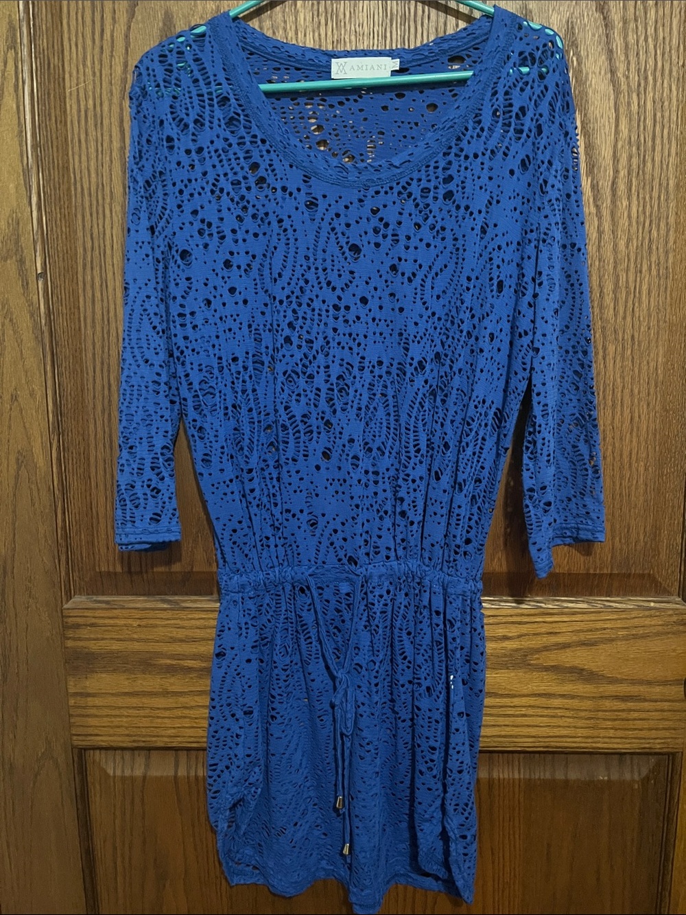 Amiani Blue Crochet Swim Coverup with Drawstring Waist